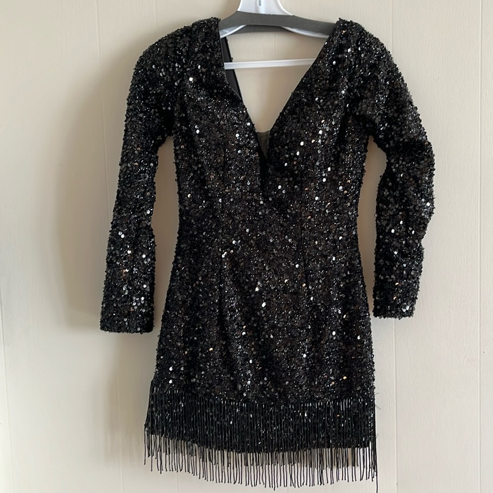 Black XS sequined dress with fringe from Bliss